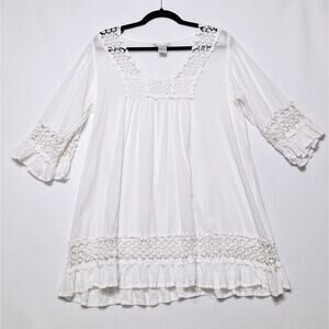 Women's Cute Options White Tunic Cover Up Large Crochet Lace Trim